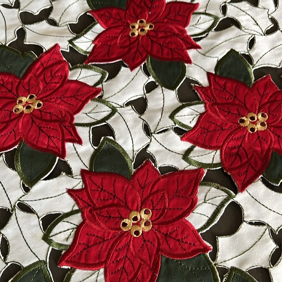 Holiday dark red poinsettia cut out table runner. - Picture 2 of 2